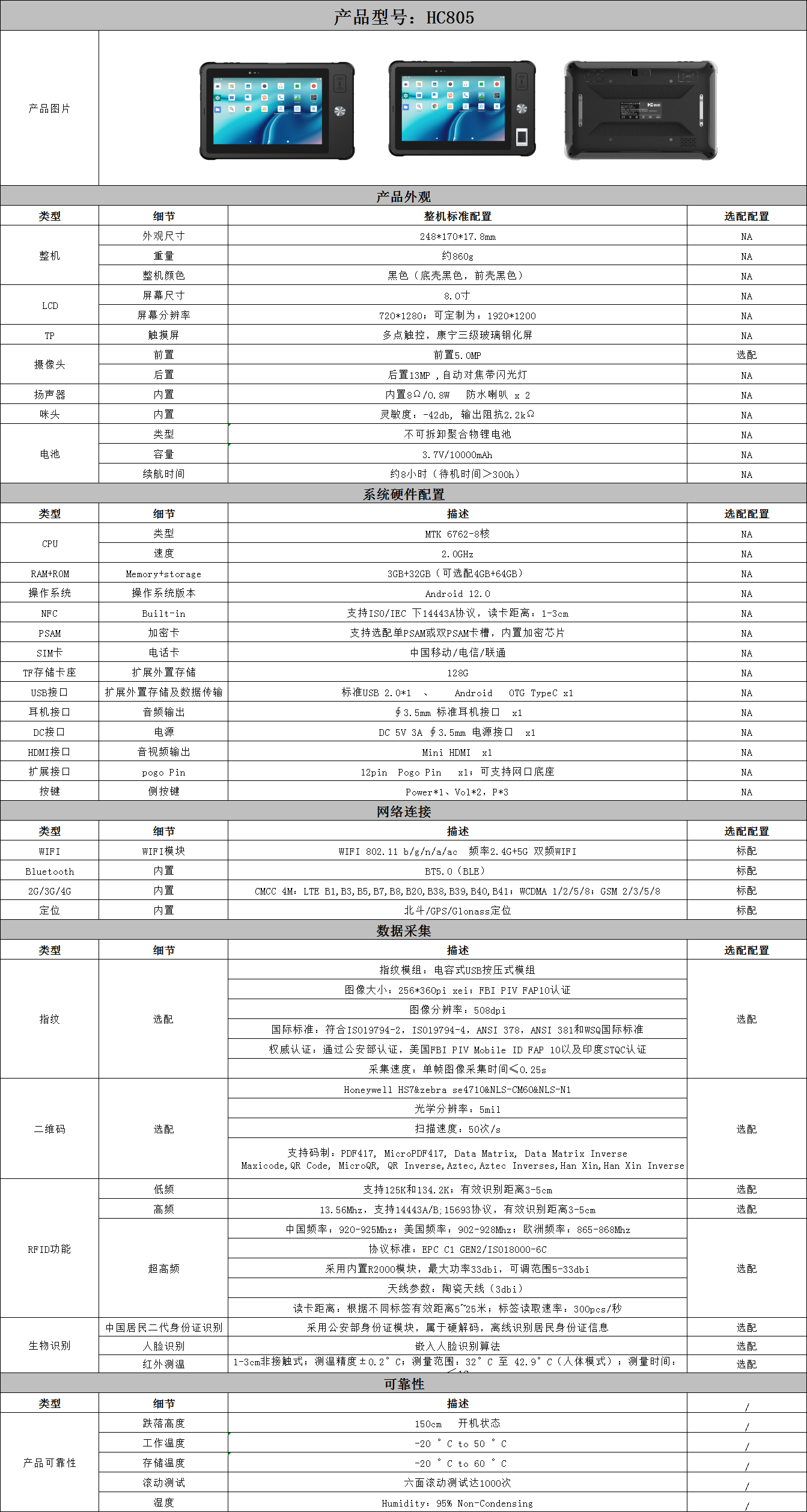 NTS-805-8寸工業(yè)平板支持公安庫指紋、身份證識別、RFID采集、掃碼等功能。